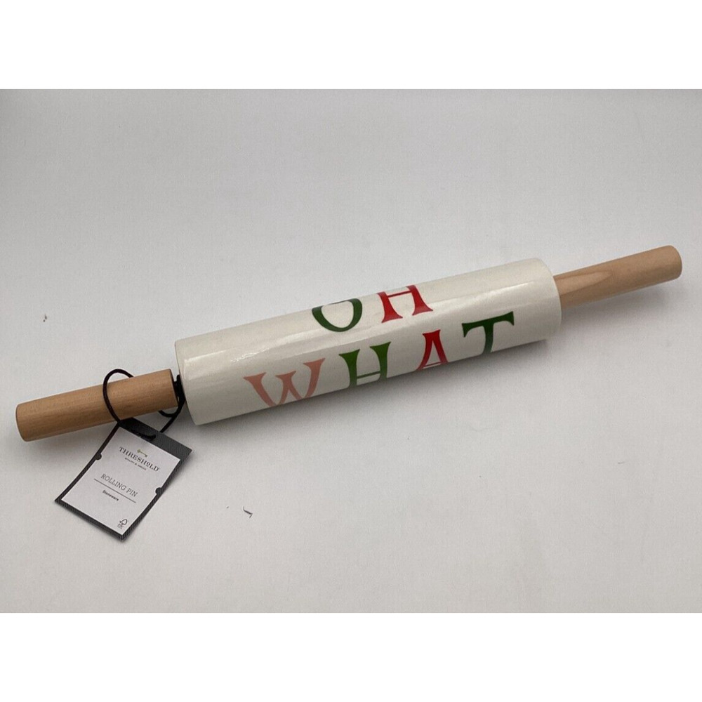 Christmas Holiday Decor Ceramic Rolling Pin with Wooden Handle " Oh What Fun"